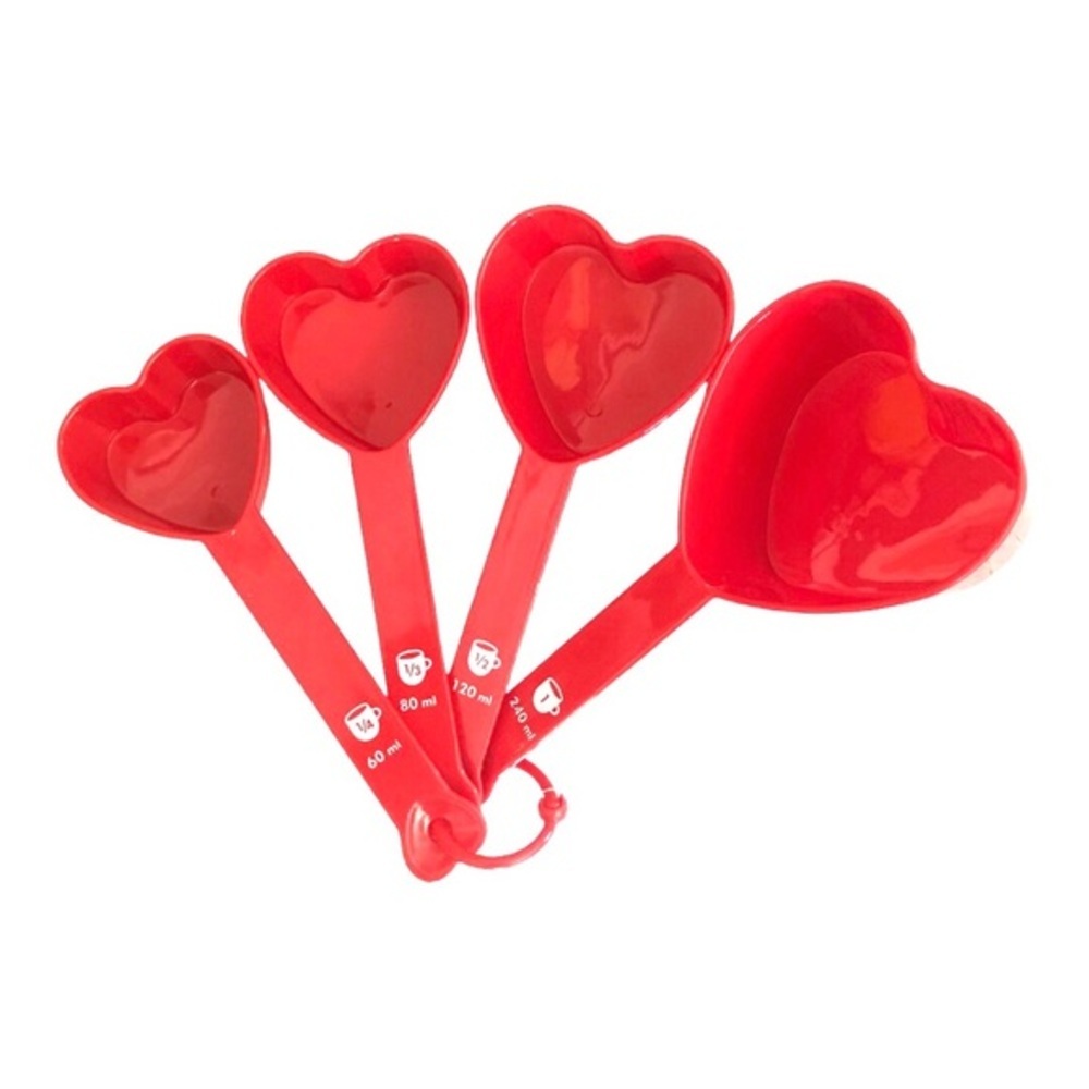 4piece Red Heart shaped plastic baking cooking measuring cups set new
